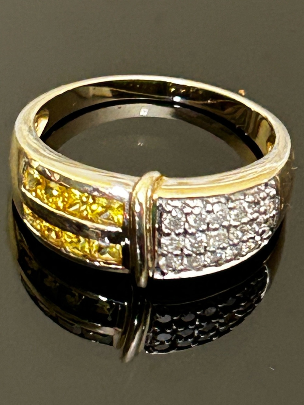 THL Samuel Aaron 14K Gold Channel-Set Yellow Sapphire & Pave Diamond Ring 5g